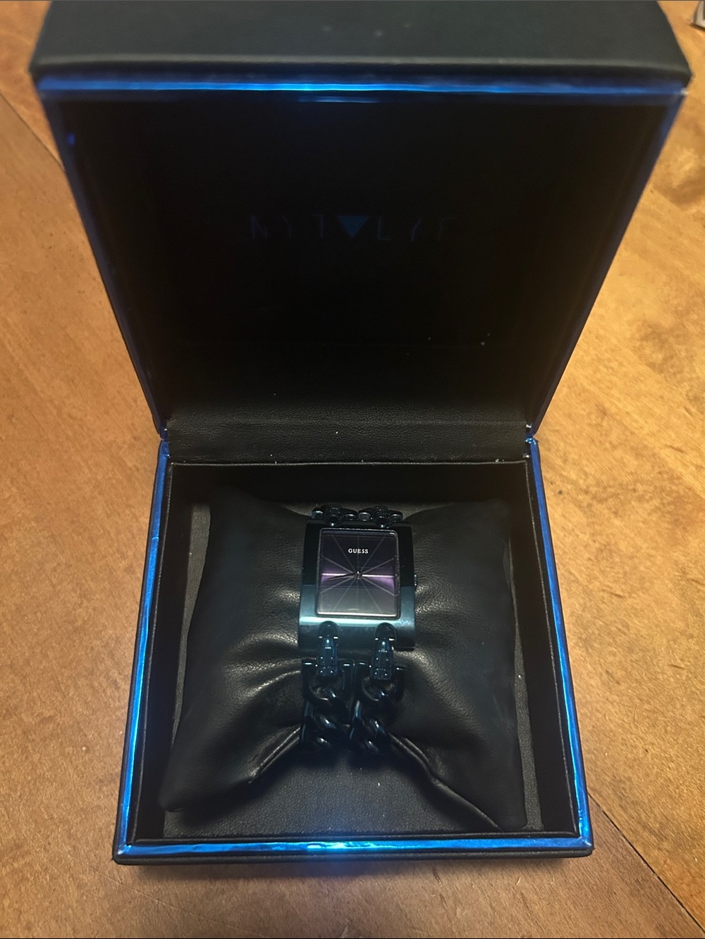 Guess Gunmetal Bracelet Watch with Purple Dial